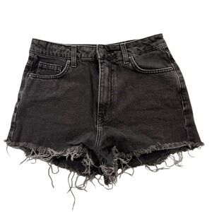 Forever 21 Womens High Waisted Distressed Denim Shorts Frayed Black Size 24